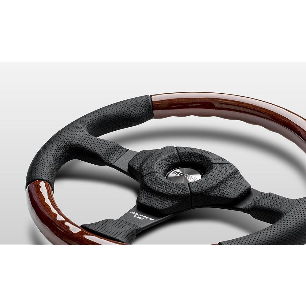 MOMO F-34 Steering (MOMO Fighter Evo Leather & Wood) FIGHTER EVO LEATHER & WOOD 13.8 inches (350 mm)