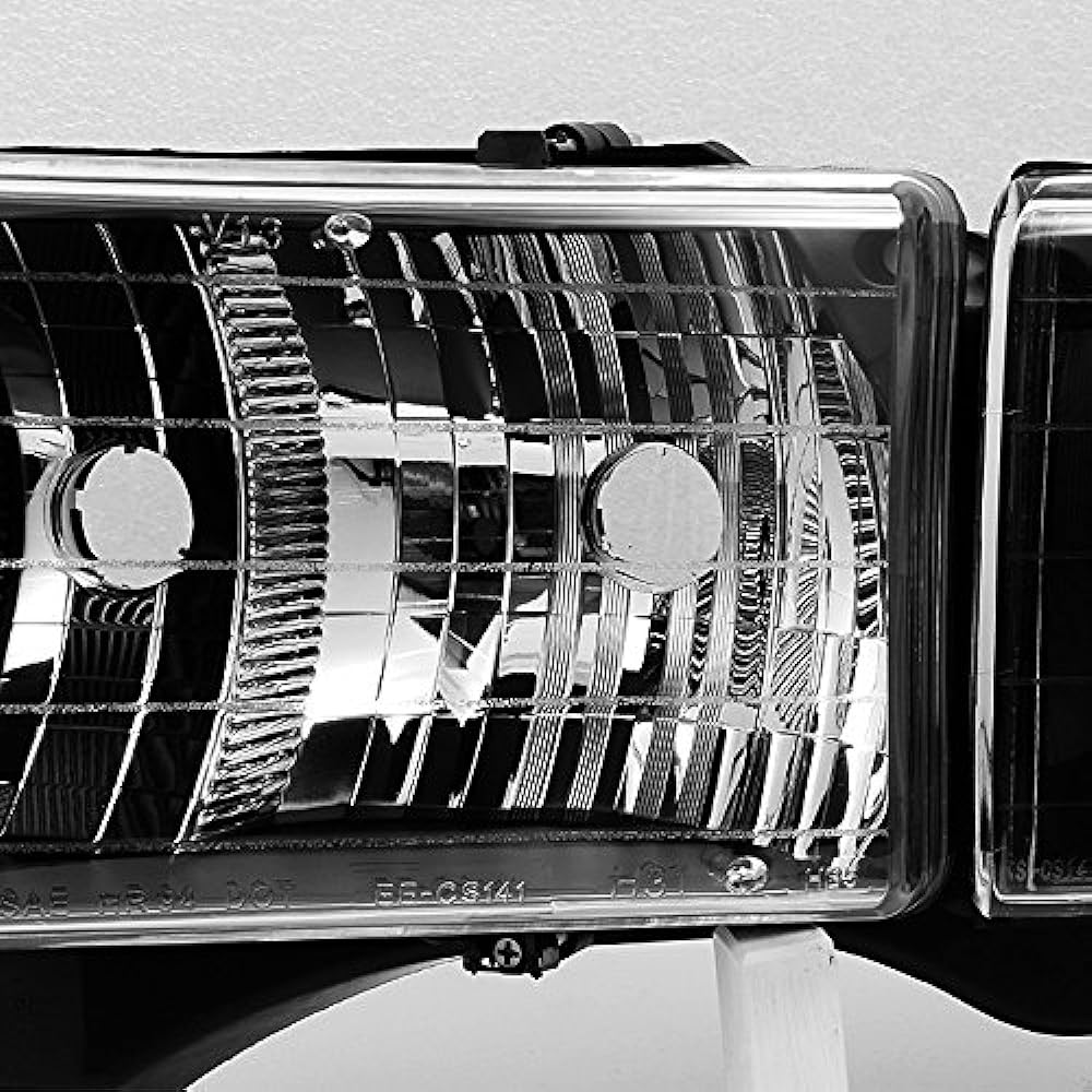 99-01 Dodge Lamb 1500 Pickup Track Sport Package Black Headlight Head Lamp Replacement Pair Set