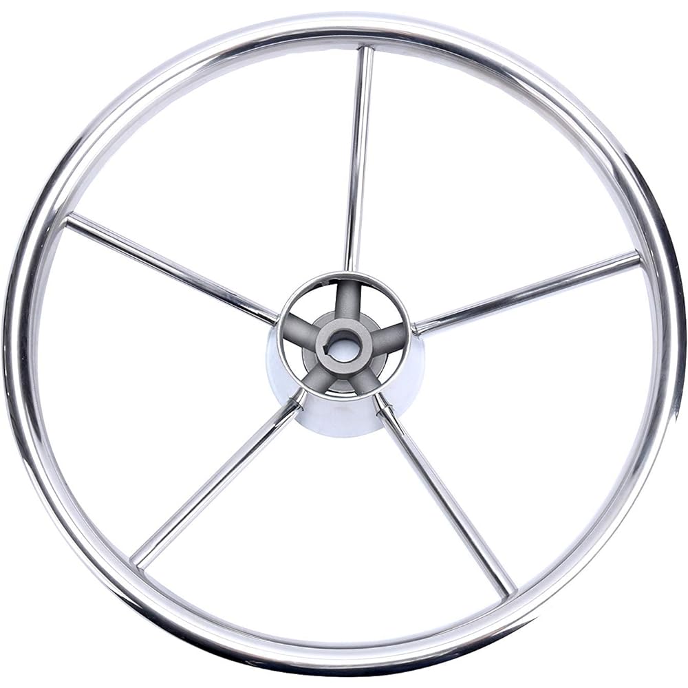 Amarine 13-1/2" 5 Spoke Destroyer Style Stainless Boat Steering Wheel