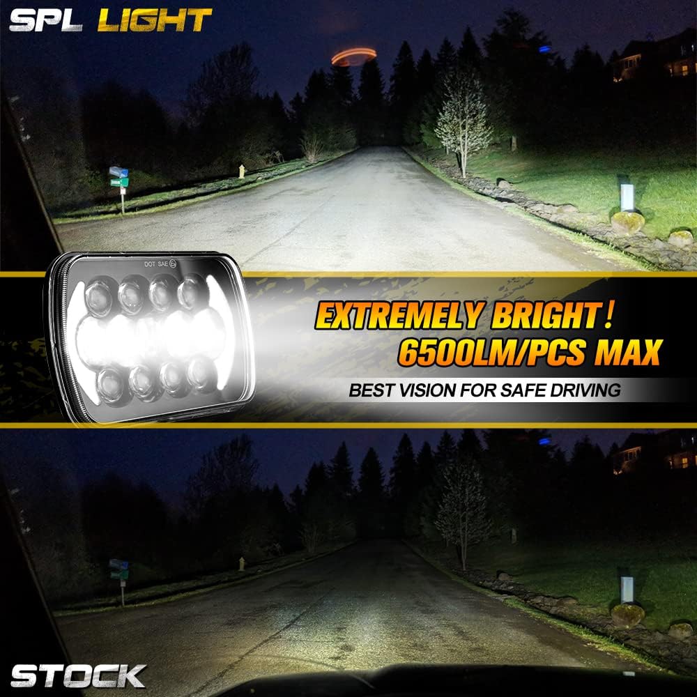 SPL 105W The brightest 5x7 7x6 projector LED headlight shield beam H4 plug H6054 H5054 DRL Jeep Langler YJ Cherokee XJ Ford Chevrolet GMC Toyota etc. (Black pair)