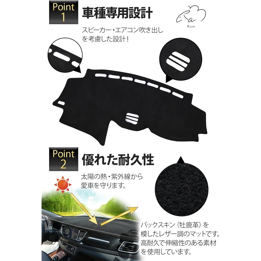 Ram Dashboard Mat Toyota Harrier 30 Series Synthetic Leather Non-Slip 2003-2013 Emergency Escape Hammer Included