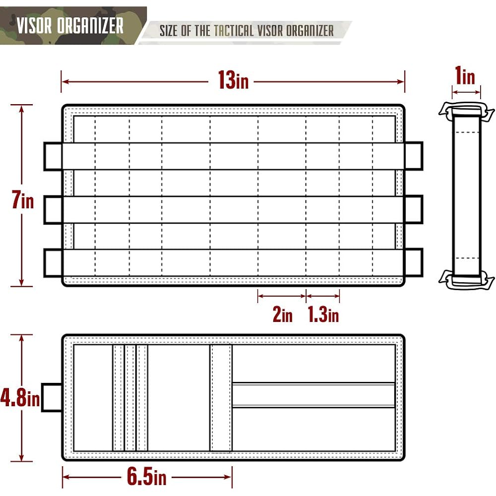 WYNEX Molle Car Sun Visor, Storage Pocket, Sunglasses, Parking Tickets, Ballpoint Pen, Cards, Etc., Compatible with F150 and F550 Toyota Tundra, 3 Elastics