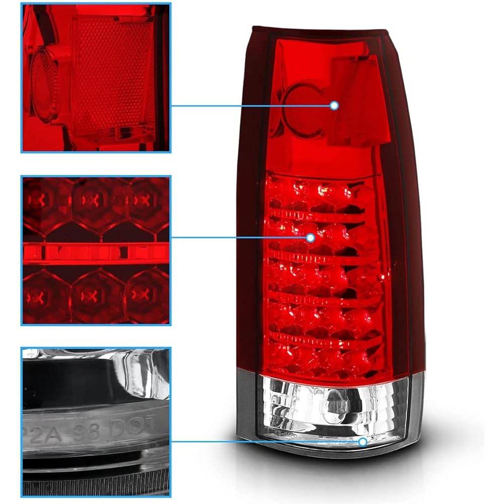 SPPC Red/Clear LED Tail Light Light Assembly Set Chevrolley Full Size- (Pair) Left and right side of the passenger seat