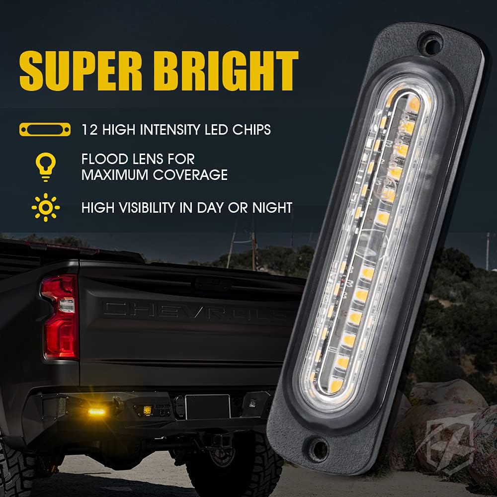 XPRITE Amber 12 LED Emergency Strobe Kit Surface Flash Mount Side Marker Glyl Grill Dangerous Warning Blink Light Head Off Road Car ATV Track Car -8 pieces