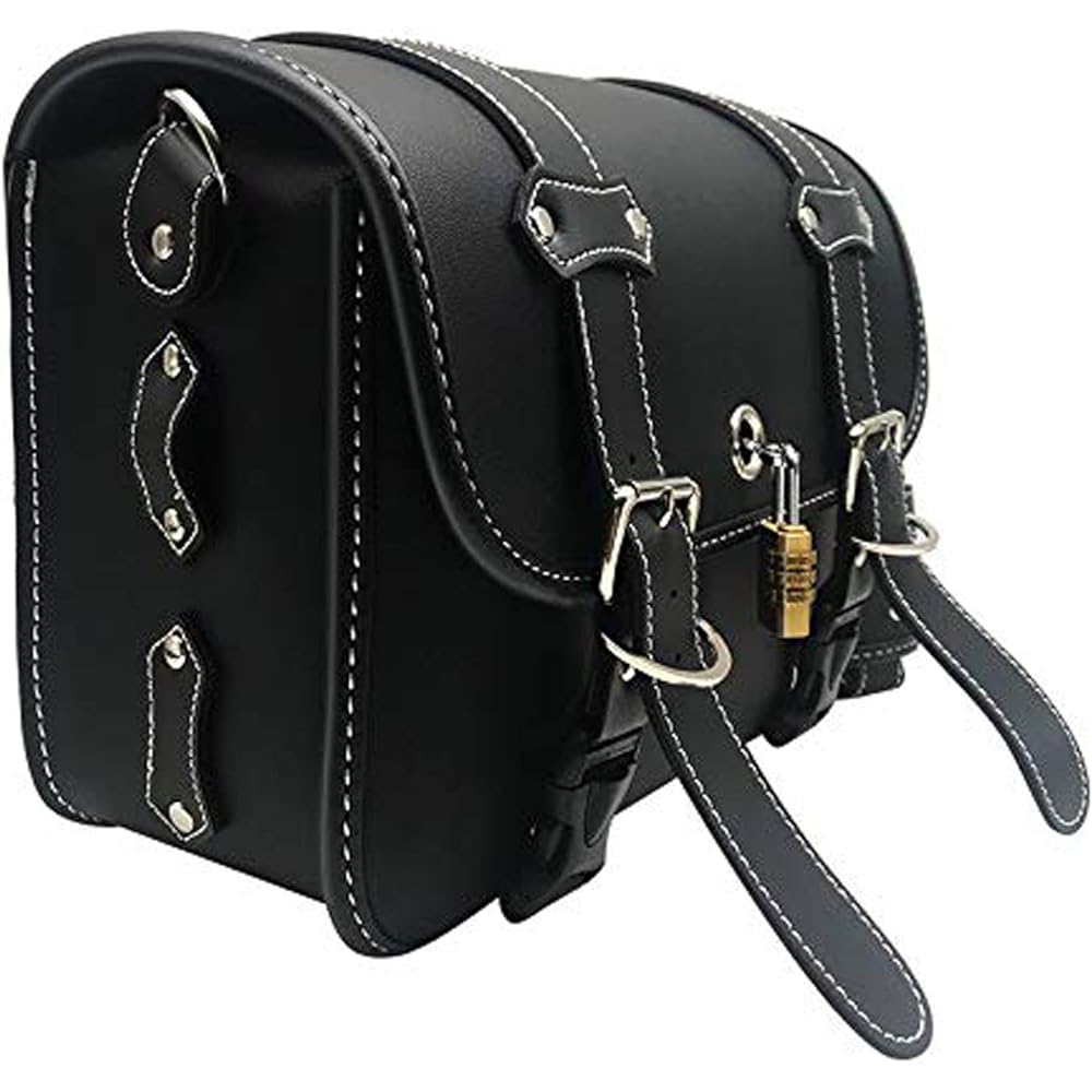 (Lokirif) Motorcycle Side Bag Harley Leather with Padlock 1 Piece on Each Side (Large Capacity Waterproof Key Case Accessory Case Touring Outdoor) (Belt: Brown Large)
