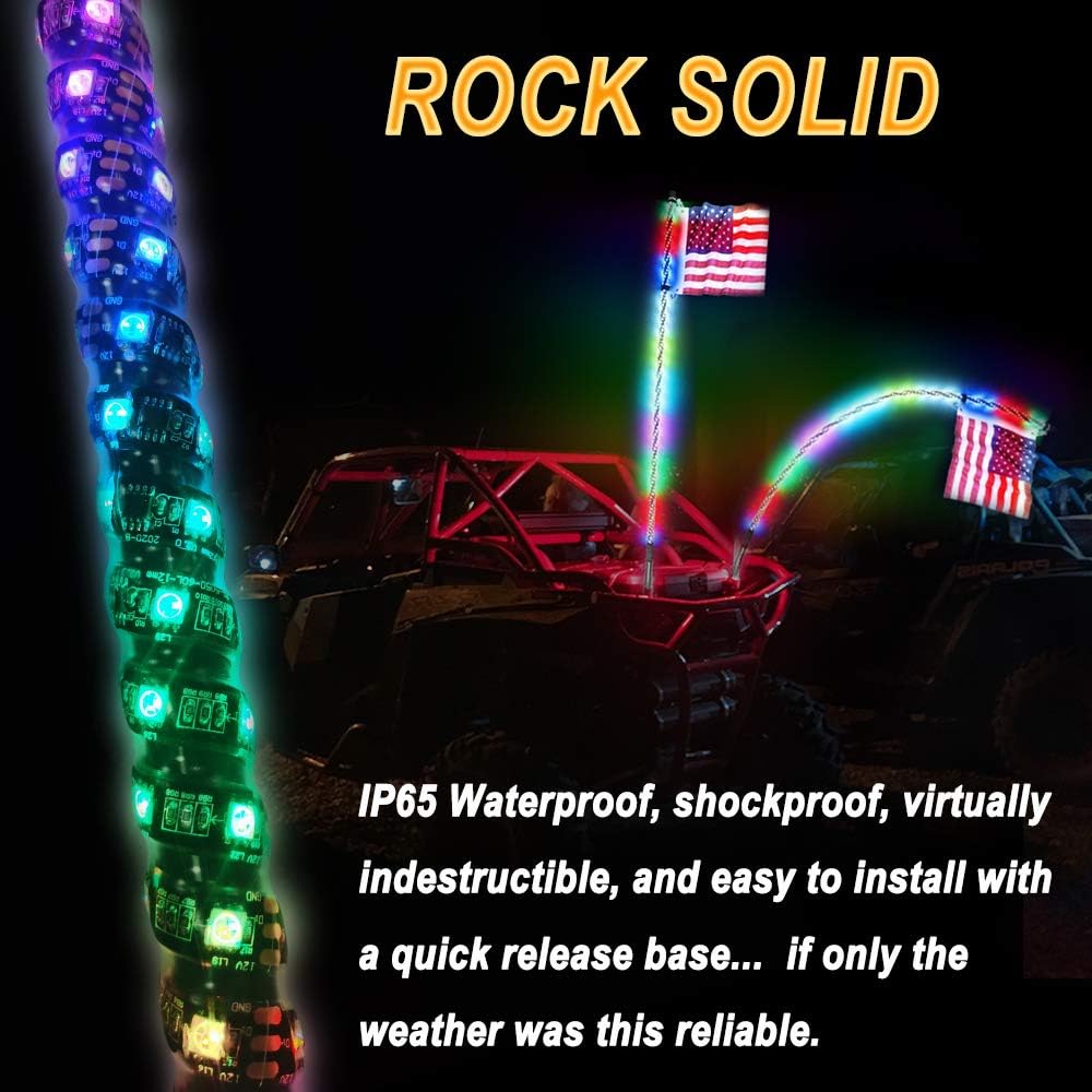 BEATTO 4 foot (1.2m) RF remote control RGB LED whipped light d'Ocming/with chasing light LED antenna light off -road vehicle ATV UTV RZR for Jeep Track Dune