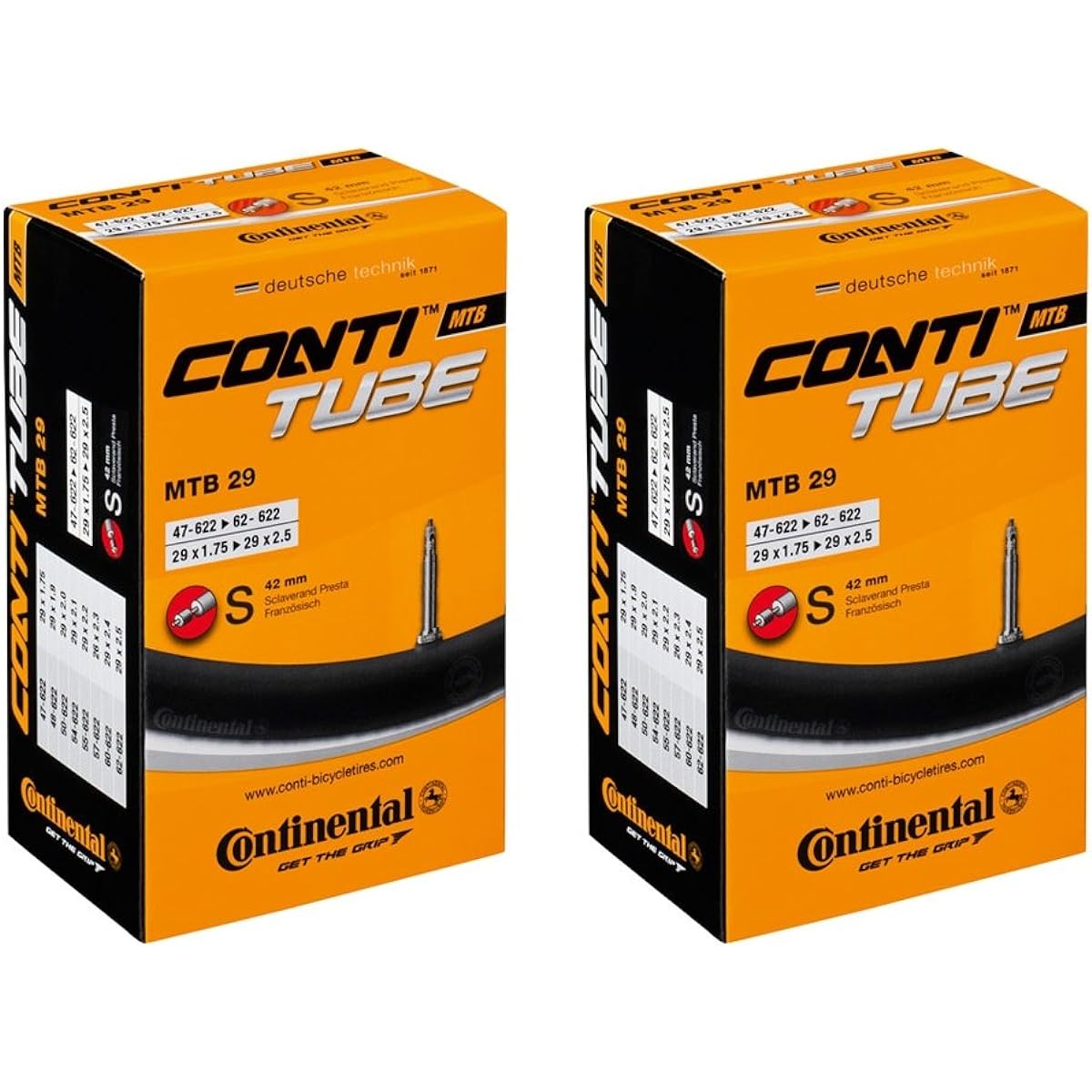 Set of 2 Continental Tube MTB 29 28/29×1.75-2.5 (Presta style 42mm)