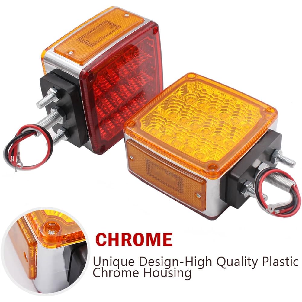 2 Track Winker Lights -Trailer pedestal light amber/red 39 square LED fender stud double face light PeterBilt Freightliner Kenworth Mack Western Star (39 LED Double Face Light)