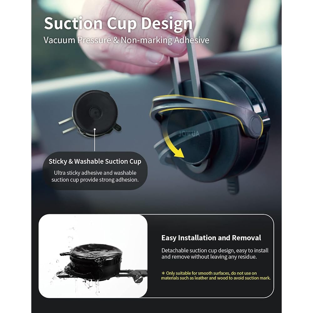 Jowua 6D invisible folding car mount is Compatible with MagSafe and also compatible with Tesla Model 3/Y, Model S/X Plaid (6D suction cup)