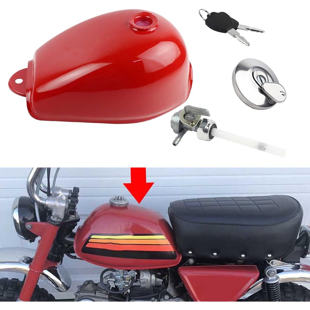 FLYPIG fuel gasoline tank Honda mini trail Z50 Z50J Z50R cap, key, pet cock with 1979-1999 Monkey Z50 Bike Z50R Z50J Bike red color gasoline tank
