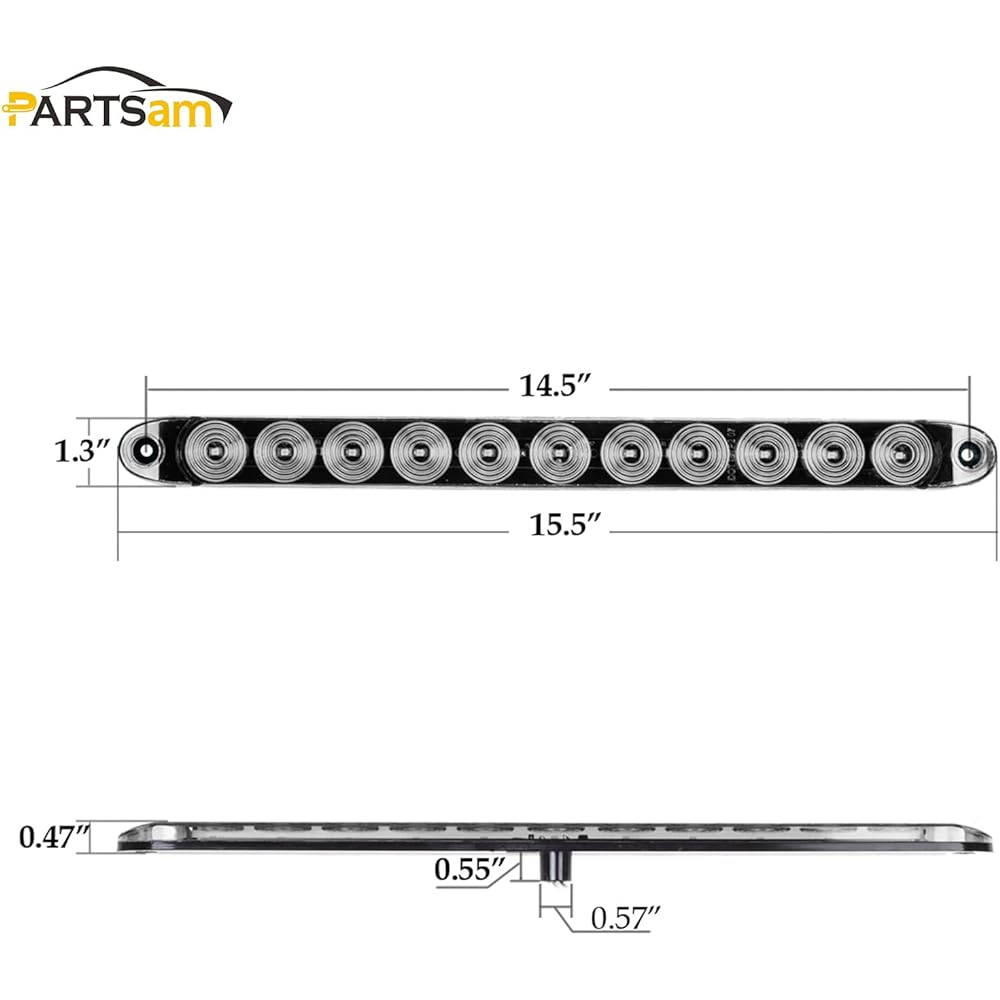 PARTSAM Clear Lens Frange Mount 15 inch Car Marker Light Bar Amber 11LED Waterproof Track Trailer For RV Boat Ultra -Thin Yellow LED Strip ID Light Bar P/T/C Parking Light 2