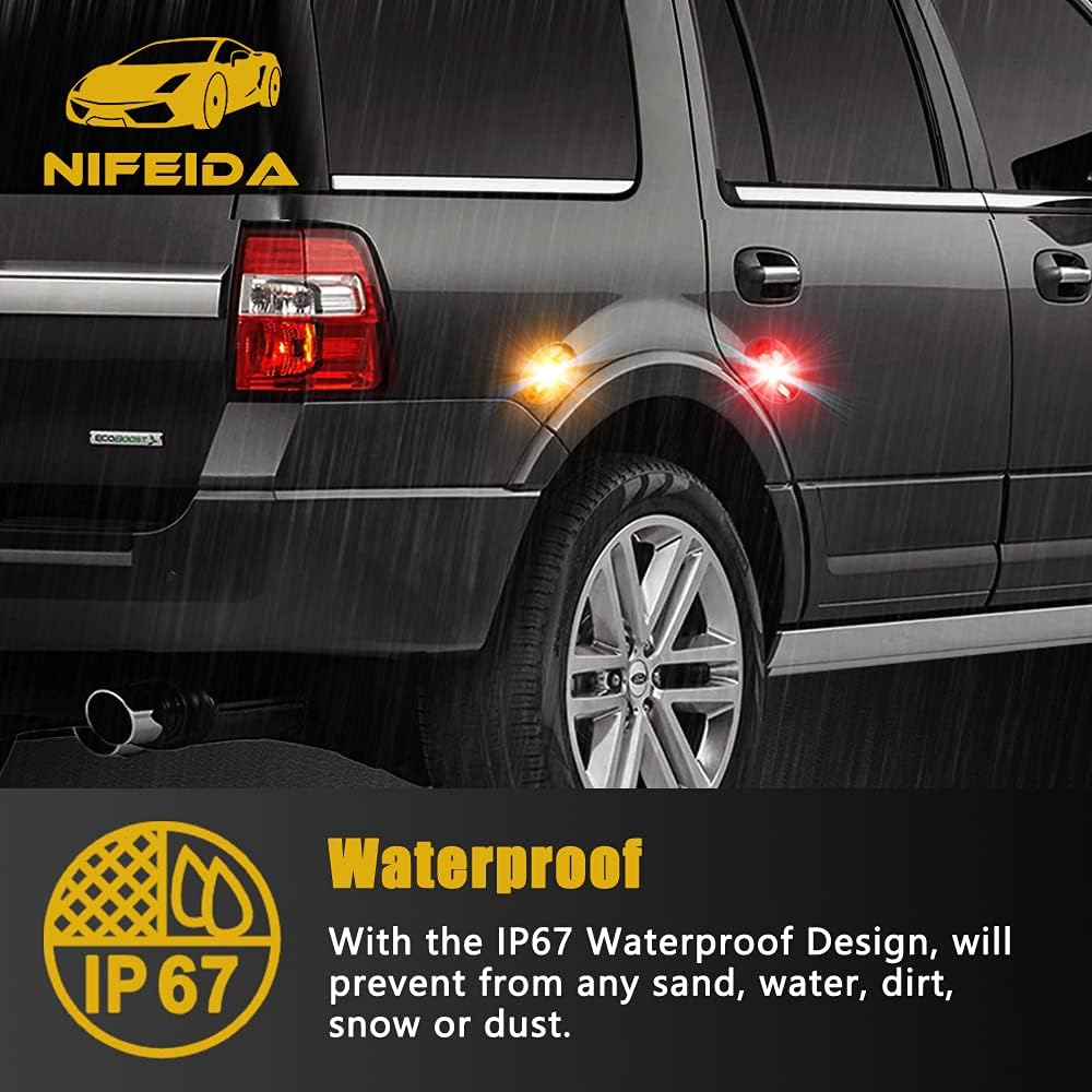 NIFEIDA Dual Bed Fender Side Marker Light Ford 1999-2014 F150 F350 F350 F550 Super Duty Frontoria Wheel Waterproof LED Clear Lamp Lamp T10 With T10 Plug (2 Amber & Red 2 pieces