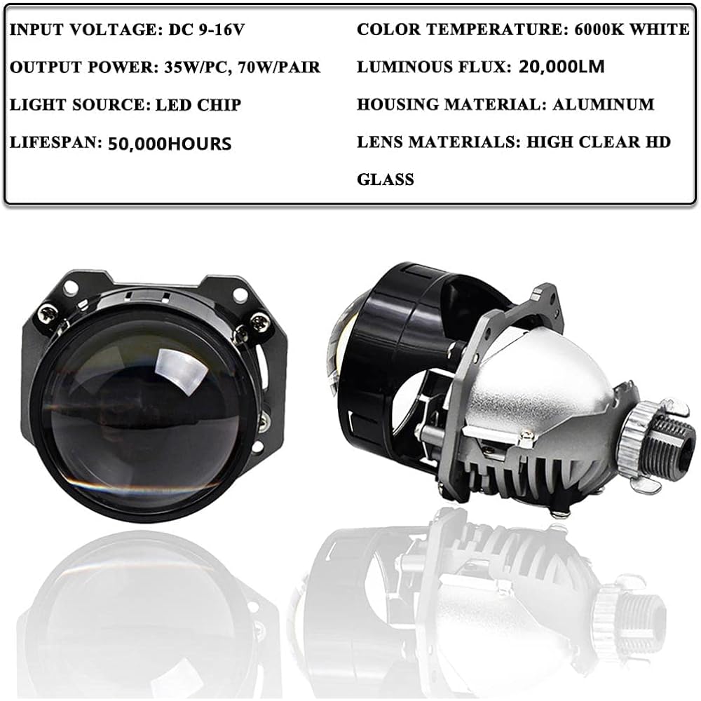 YUFANYA 2.5 inch double LED projector lens Headlight Headlight Headlight Retro Fit Kit with HI/LO Beam 70W 20,000k 6000K White Focus Beam Sharp Cut Offline No oncoming Bikidenon Projector Lens Lens