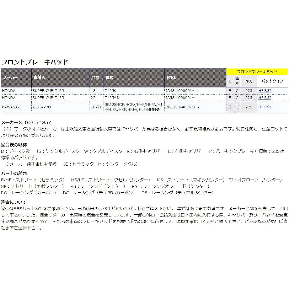 KITACO SBS Brake Pad 925RSI Sinter Metal Z125 PRO 777-0925077
