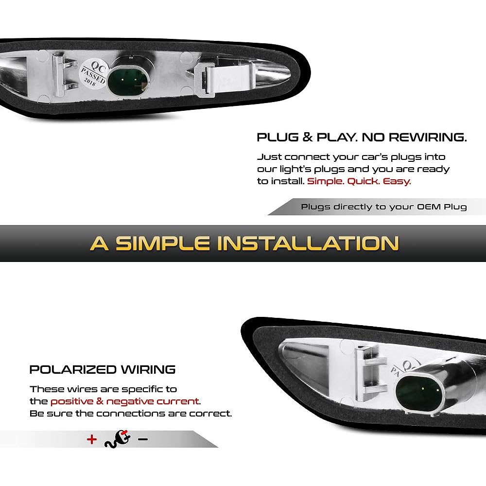 VIPMOTOZ Dark Smoke Lens Full LED Front Fender Side Marker Light Winker Lamp Assembly replacement BMW E82 E88 E90 E92 E60 E60 E61 E83 Ride seat & passenger seat side side side side