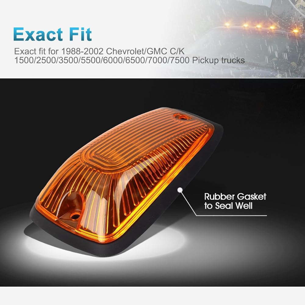 PARTSAM 5x 264159AM 5-5050-SMD T10 194 Amber LED Cab Marker Roof Running Light + Wiring Pack / C1500 C2500 C3500 K2500 K2500 K3500 1988-2002 Pickup track