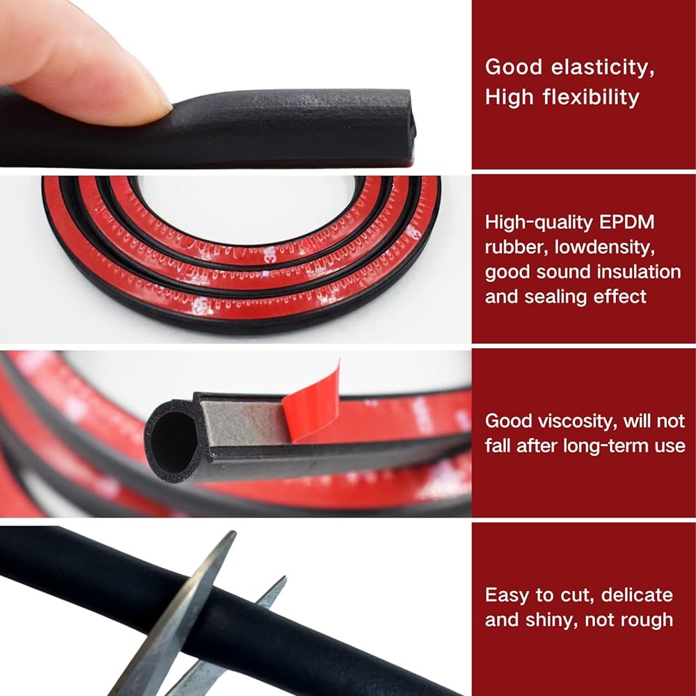 KX AUTOMOTIVE Universal Weather Strip EPDM Rubber Seal Strip D Type Self -adhesive vehicle Truck Door Weather Strip Soundproof Sound Insulation Sheering (25 feet (7.65 meters))