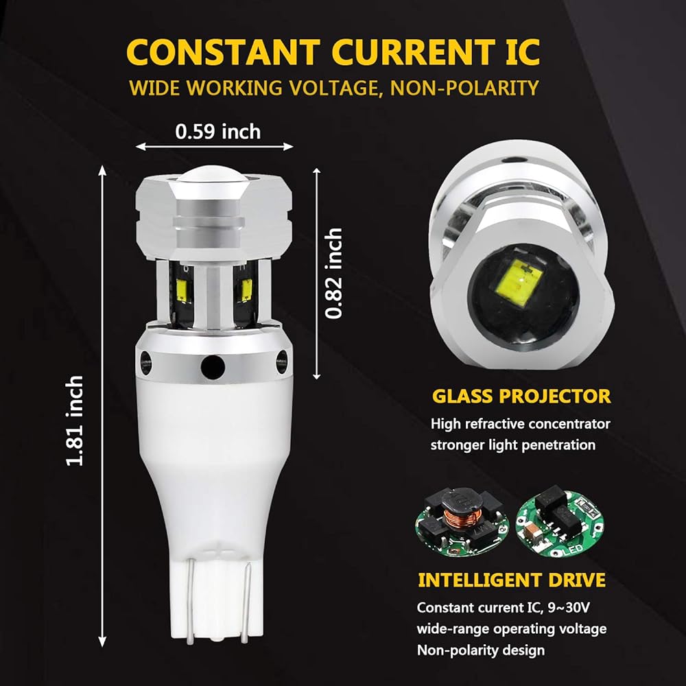 PHINLION 912 921 LED backup light bulb RV 2600 lumen ultra -high brightness ZES SMD T15 906 W16W Backup with projector backup Retirth Light 6000k xenon White