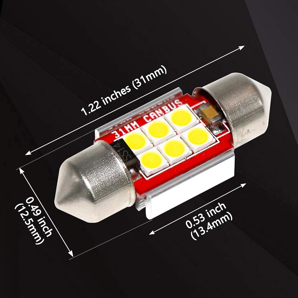 PHINLION Super Rubber DE3175 LED White Light Bulk 500 Lumen 3030 6-SMD Festival 1.25 inch 31mm DE3021 DE3021 LED bulb car Map Dome Cartesie Numbers Plate Light 4 Pack