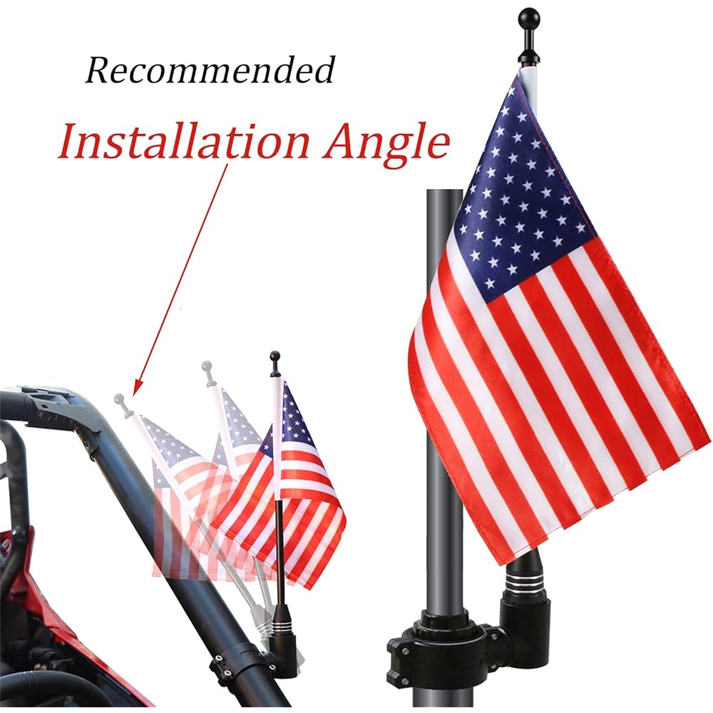PLUSUTV High Endurance Flag Paul Holder 2 pieces 360 ° Adjustable Bracket mount Polaris RZR RANGER CAN AM 1.75-2 Intilor Bar Flag Pole Set US flag Black aluminum alloy