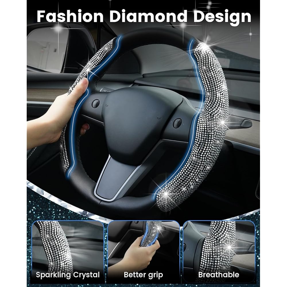 SUNSDREW Diamond Bowling Handle Cover TESLA MODEL Y 2020-2023/MODEL 3 2017-2023 White Diamond Rhinestone Sparking Nonon Slip Tesla Model 3/Y Accessories