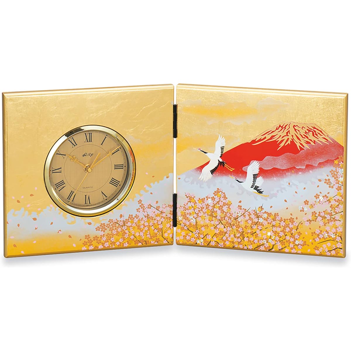Mitani Yamanaka Lacquerware Table Clock Gold 47cm Yamanaka Lacquer Foil Craft Folding Screen Clock Large Flying Fuji M16968-3