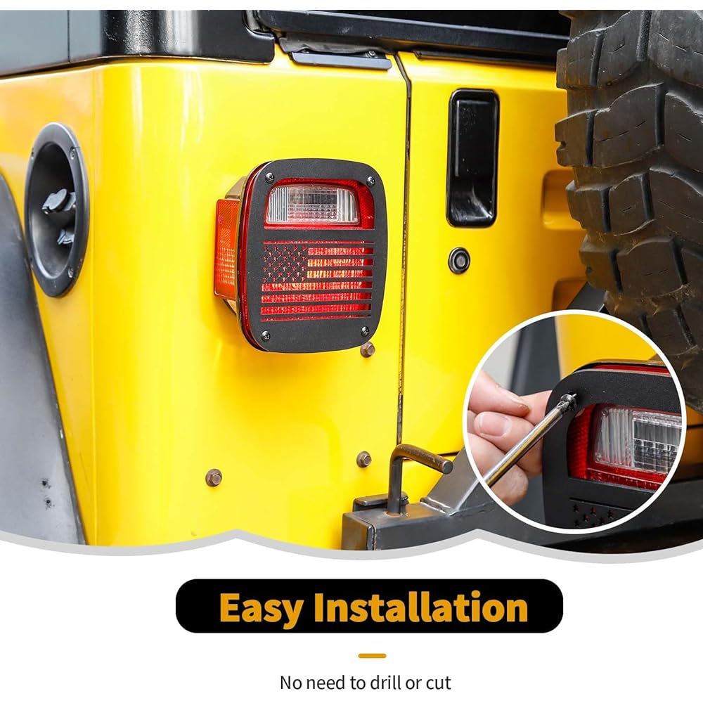 RT-TCZ Metal Tail Light Guard Cover Reartail Light 1997-2006 JEEP WRANGLER TJ Accessories (TJ-US Flag)