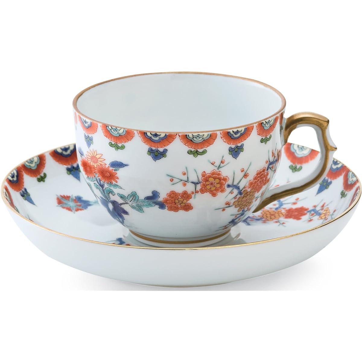 Arita Ware Shobido Main Store Colored Plum and Chrysanthemum Pattern Tea Bowl Dish S-3096