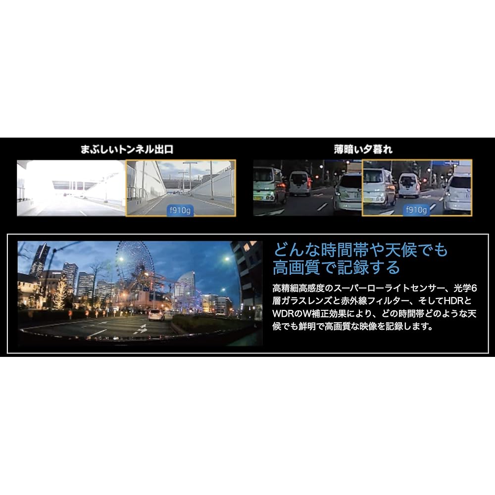 Hewlett Packard (HP) 2 million pixel ultra-compact drive recorder f910g ultra-wide field of view 162.1° HDR/WDR/FullHD GPS & G sensor equipped & parking monitoring function included driver assist function