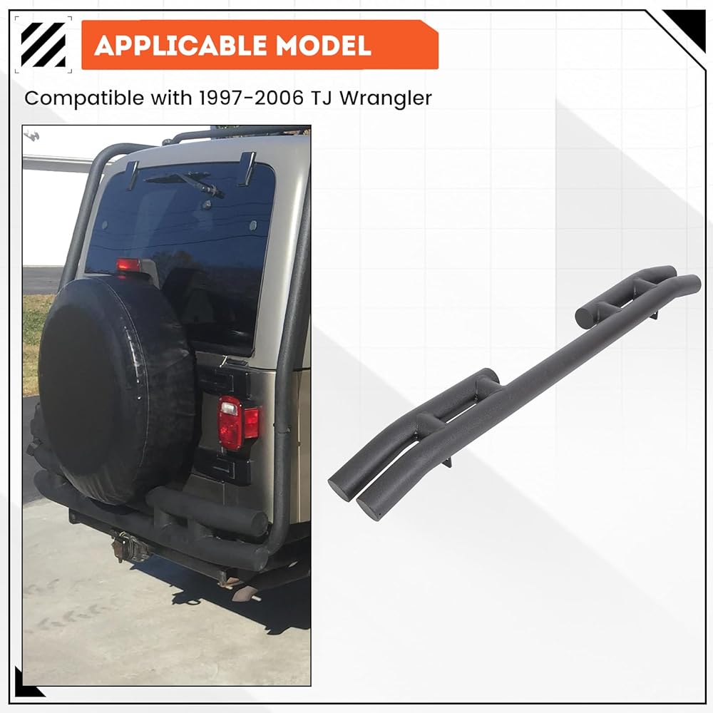 ECOTRIC Tuber Rare Bumper Rear Double Tube Bumper 1997-2006 Jeep WRANGLER TJ Compatible Steel Text Cha Black