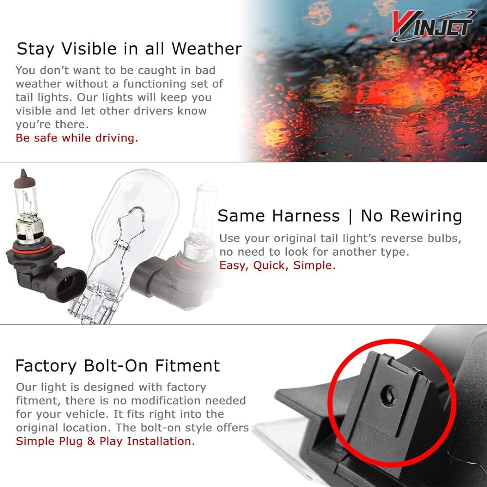 Winjet Tail Light 1999-2006 Chevrolet Silverado & 1999-2003 GMC Sierra | Gloss Black/Clear LED Driver Light Lamp Replacement | 2001 2002 2005 2005 2005