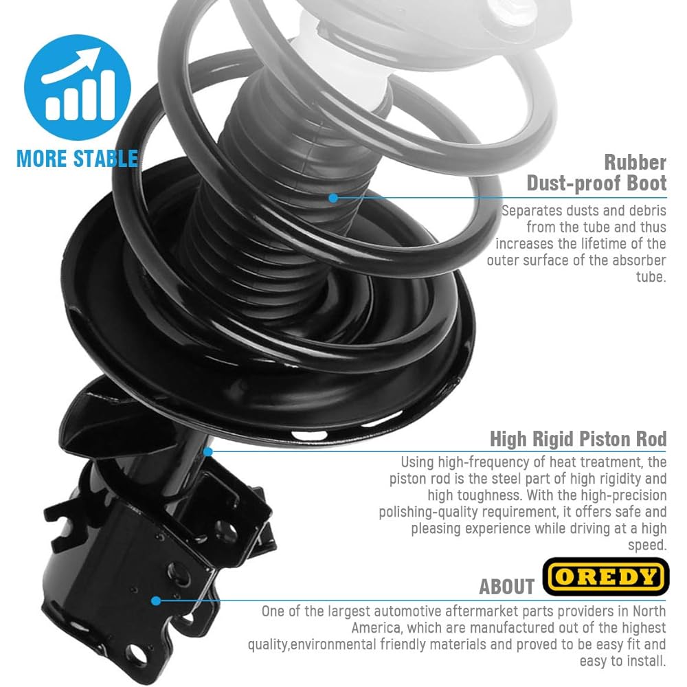 OREDY Front Pair Complete Strut Shock Coil Spring Nissan Ultima Ultima 4CYL 2.5L W/ABS 2007 2009 2010 2011#172392 172393 11612 1331839L ST8574R