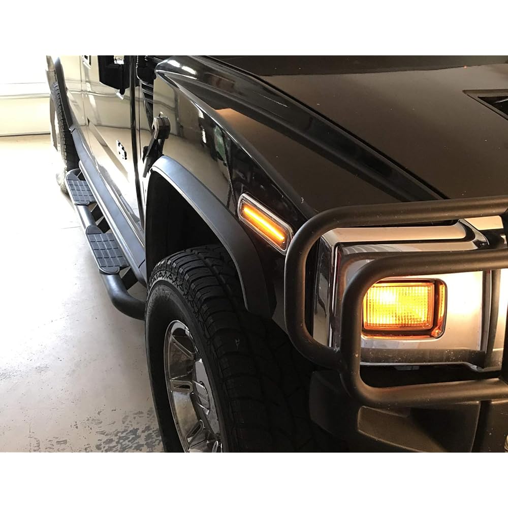 IJDMTOY Clear Lens Amber/Red Full LED Side Marker Light Kit 2003-2009 Hummer H2 Compatible 180-SMD LED equipped OEM side marker lamp replacement