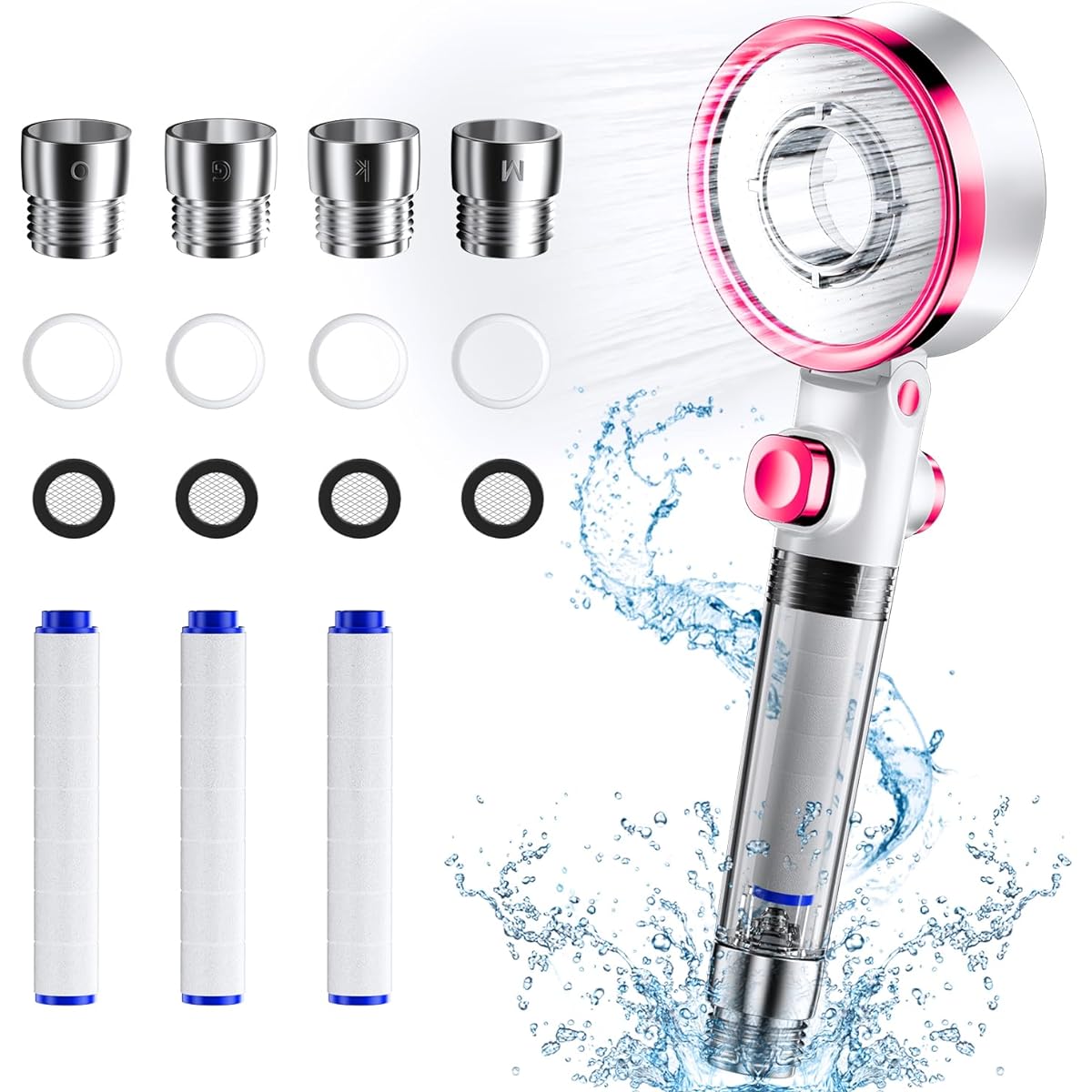 Shower Head, Water Saving, Chlorine Removal, Micro Nano Bubble, 80% Water Saving, Lightweight, Pressure-Boost Shower Head, Hand Stopping Button, Powerful, Swirl/Mist Mode, Water Pressure Adjustment