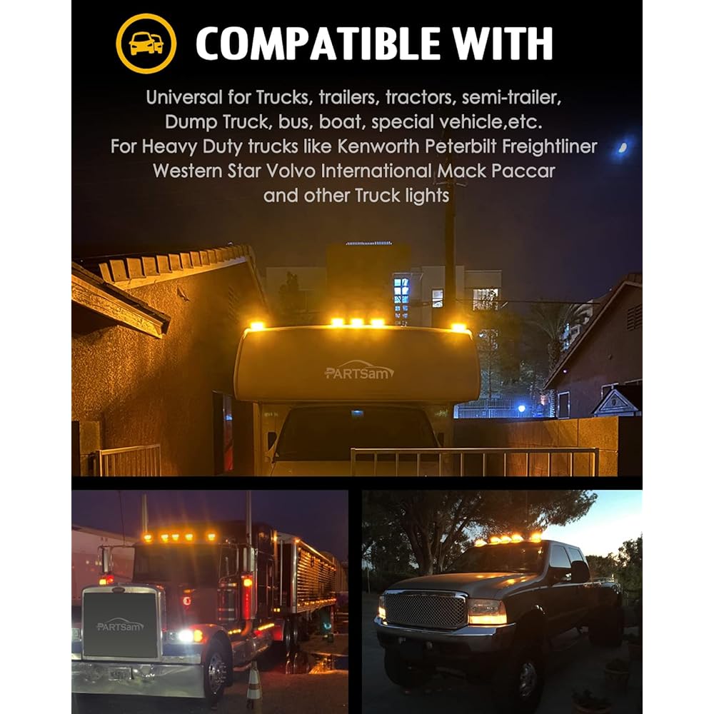PARTSAM 31LED Amber Cab Marker Light Waterproof Top Ruff running Cabulite Peter Bilt/Kenworth/Freight Liner // Westans/Mac/International/Packer Trail truck