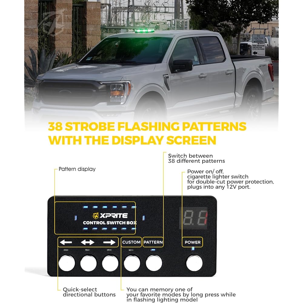 Xprite White Green LED Strobe Light Bar Magnetic Mount Emergency Traffic Security Warning Flashing Light Car Tow Truck