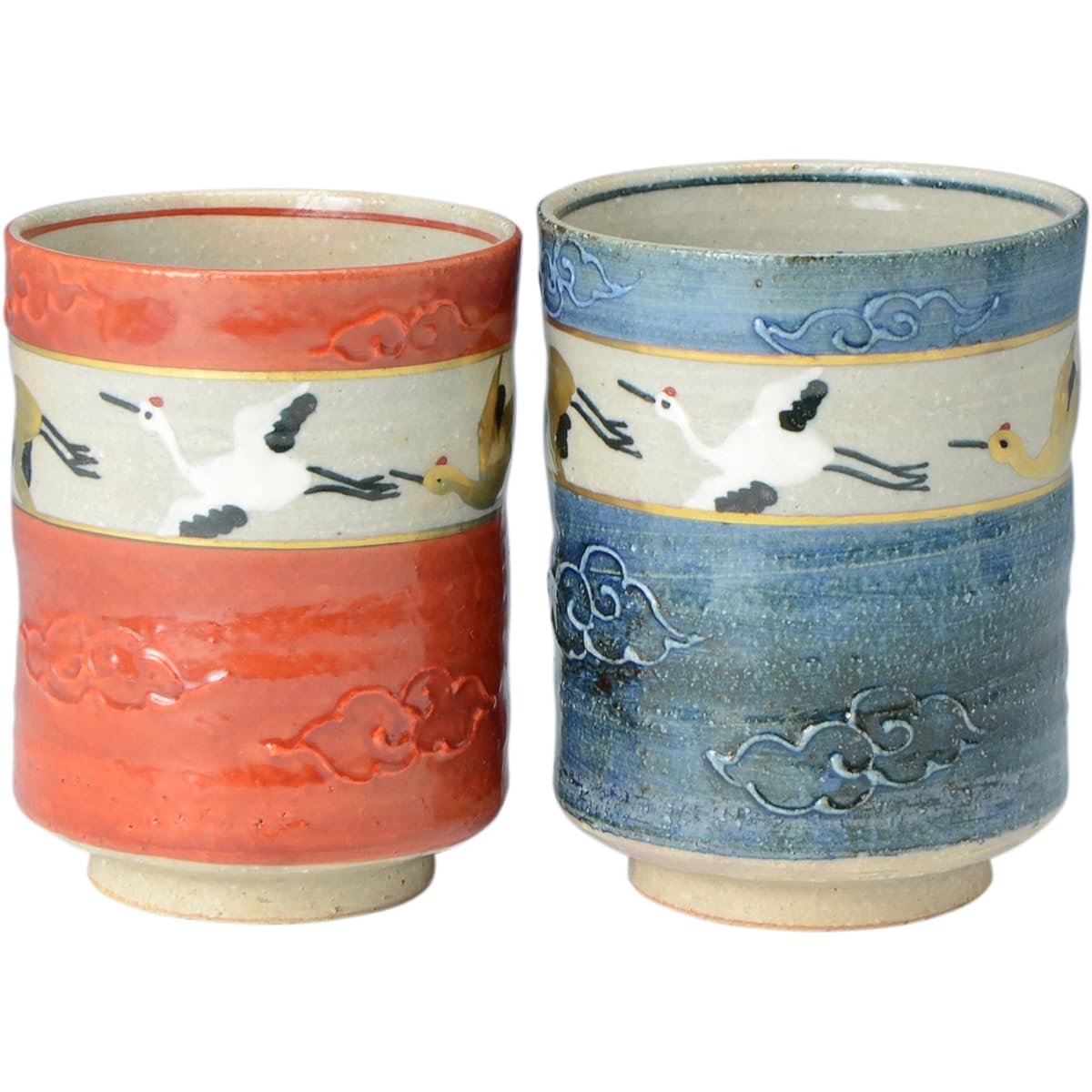 Kyoto ware, Kiyomizu ware, teacup pair set, dyed red cloud crane, Hokuya kiln, 60th birthday gift, Respect for the Aged Day, gift UHA895