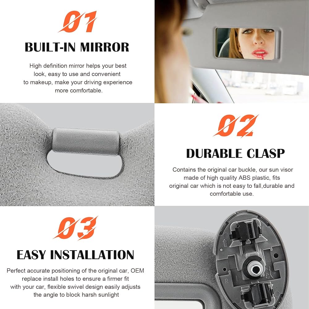 Gray driver left + passenger seat right side of the passenger seat for sun visor 2008 2008 2009 2011 2011 2011 2011 for replacement 74310-06750-E0, 74320-06780-B0