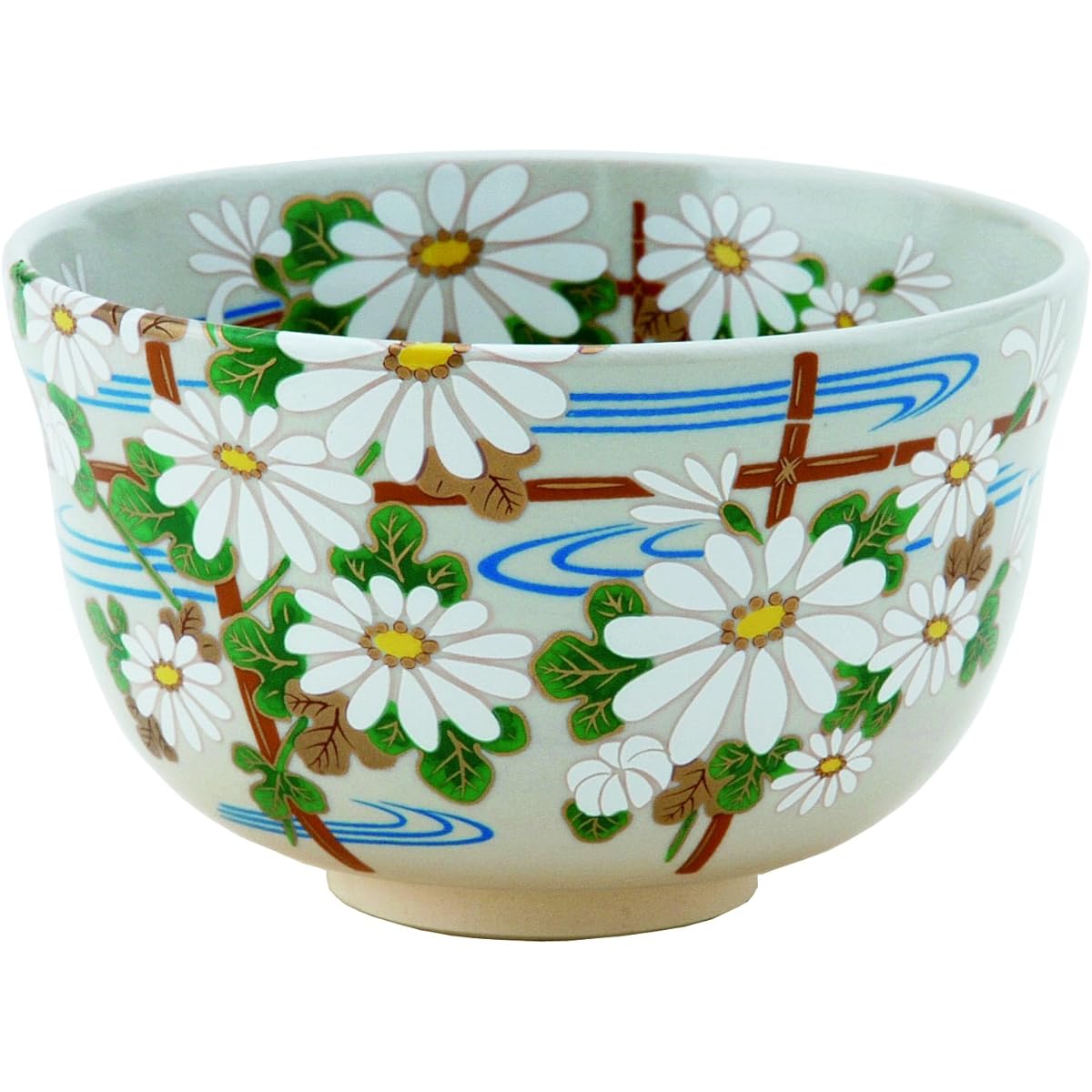 Miyachi Eikou Matcha Bowl White Size: Diameter 12.4 x Height 7.8cm Hand White Chrysanthemum Presentation Box