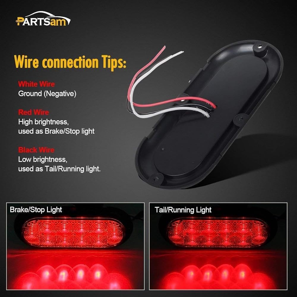 PARTSAM 12V LED trailer light waterproof 2 pieces 6 inch elliptical LED trailer tail light stop turn brake tail light light 8 mini oval LED Marker clearance light utility boat RV camper cargo dump trailer