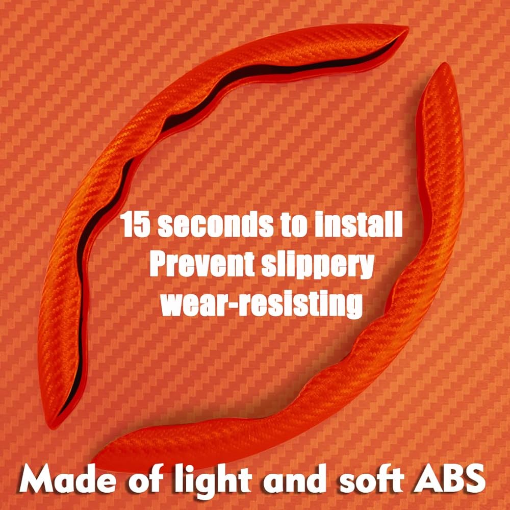 Handle Cover Carbon Fiber Leather Handle Grip Universal Fit 99% Car Wheel Protector (Orange)