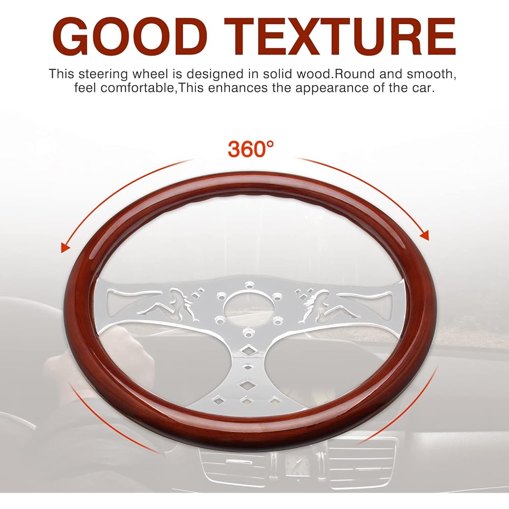 TOP10 RACING 380mm 15 inch Classic Grant Nostal Gia Style Wood -Grain Handle Three Spokes Handle Rivet Lightwood Grip Horn with Horn (Girls Pattern)