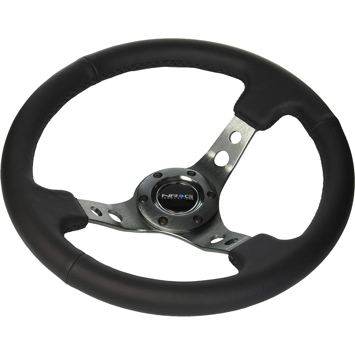 NRG Innovations RST -006GM enhanced handle (350mm sports handle (depth 3 inch) -gun metal spoke, round hole/black leather)