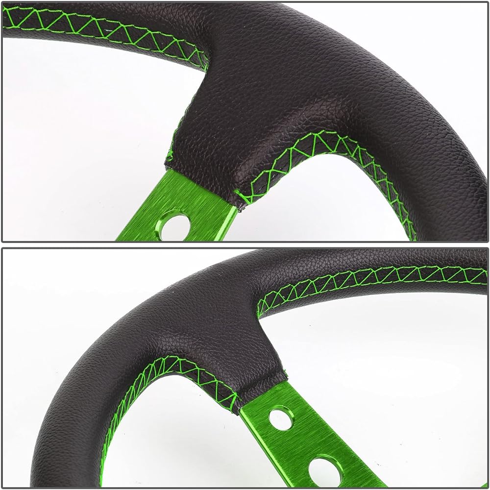 350mm Green 6 Bolt Spoke Green Stitch PVC Leather Racing Handle