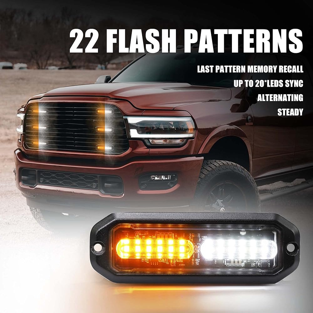 Wineco Amber/White LED Strobe Kit-8 Pieces 12-LED Flashing Emergency Warning Light Truck Vehicle Vehicle