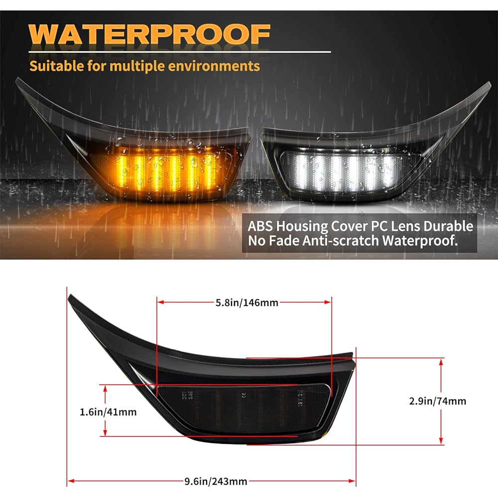 POPMOTORZ Jeep Wrangler Side Markers, Amber & White Side Turn Signals