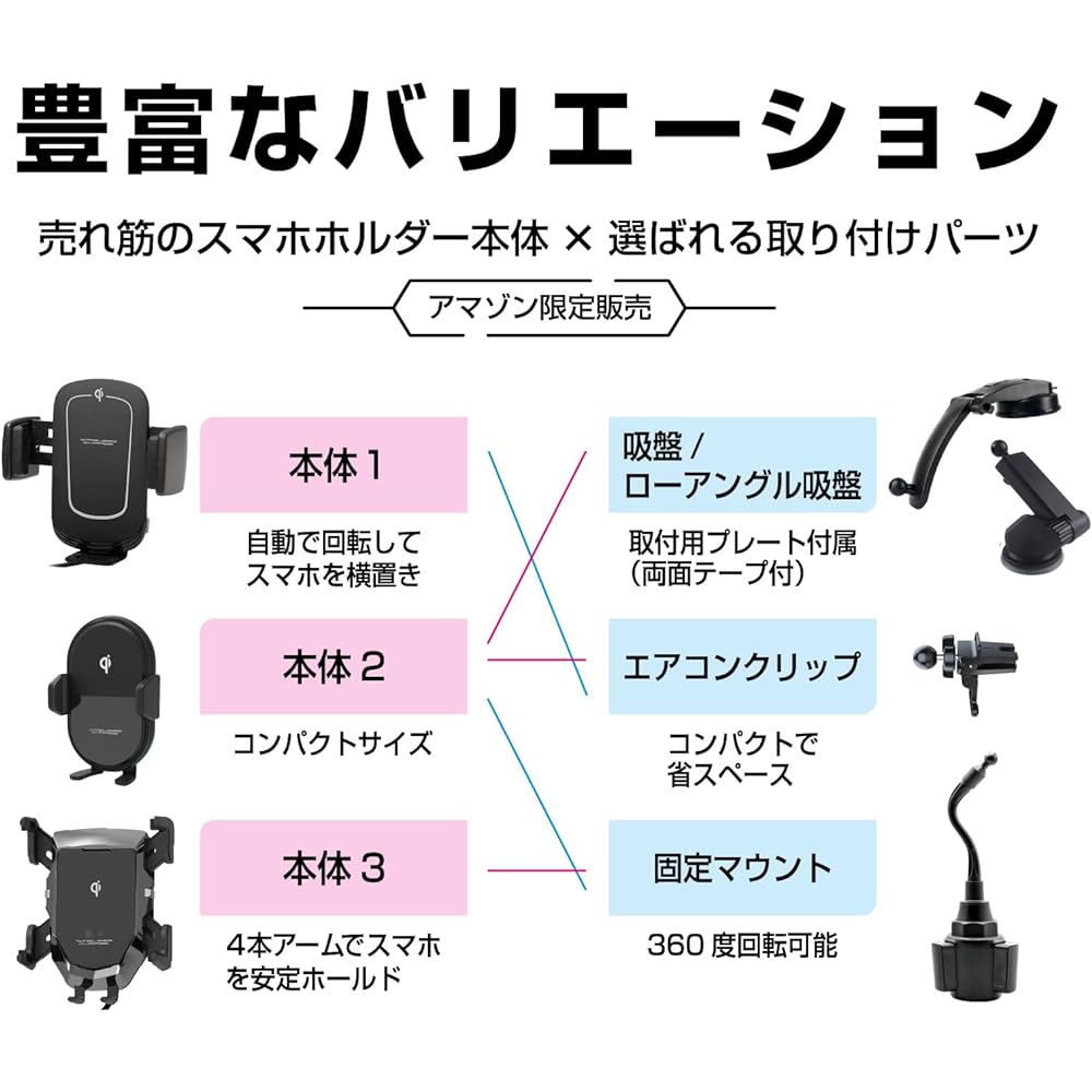 Kashimura Automatically holds your smartphone! Wireless charging & electric holder with 4 arms that can be easily moved vertically/horizontally Low angle Suction cup attachment NKW-906