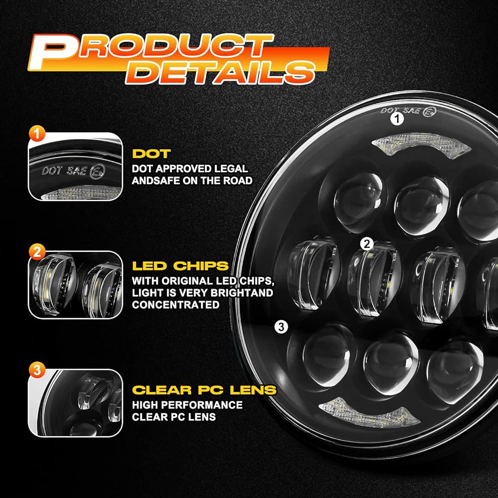 2017 Latest 80W Oslam Chip 5-3/4 inch 5.75 inch Round LED Project Day Maker Headlight Harley Davidson Auto Bay Black