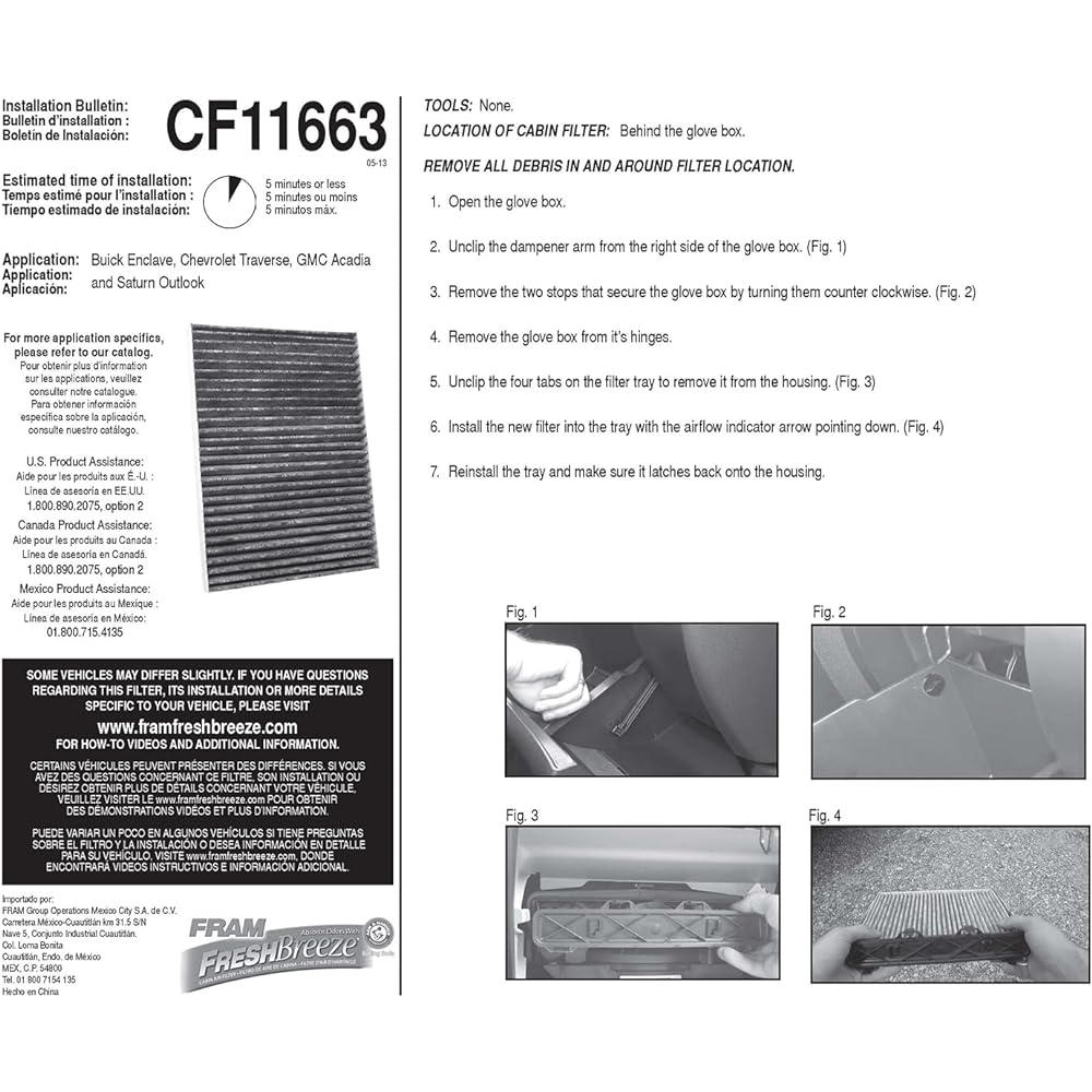 Fram CF11663 With Fresh Breeze Cabin Air Filter Arm & Hammer