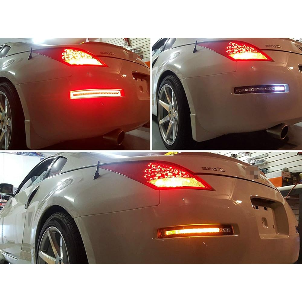 IJDMTOY Smoke lens All-in-one full LED Bumper tail lamp Nissan 2003-2009 350Z compatible sequential flashing LED Winker lamp backup Retabast light & tail/brake light